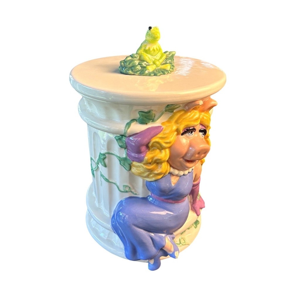 Vintage Treasure Craft Miss Piggy Cookie Jar Muppets Kermit Lid Rare Retro 90s - Picture 2 of 11
